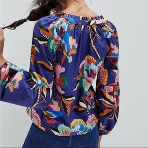FARM RIO for ANTHROPOLOGIE floral tropical Helena blouse small balloon sleeve
